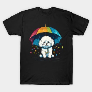 Bichon Frise Rainy Day With Umbrella T-Shirt